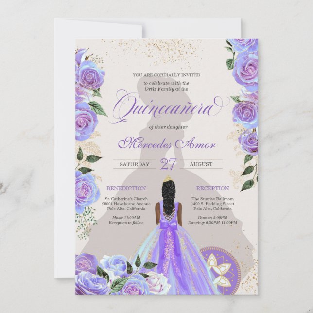 Invitation Iridescple bleu violet Fancy Charro Quinceanera (Devant)