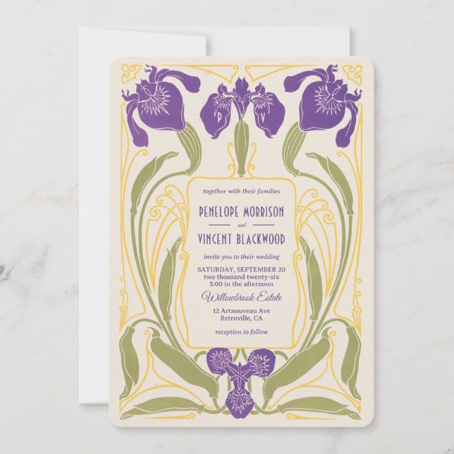 Invitation Iris Art Nouveau Mariage (Devant)