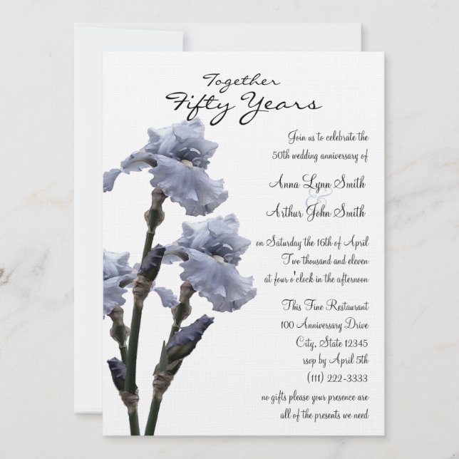 Invitation Iris Bleu Anniversaire (Devant)