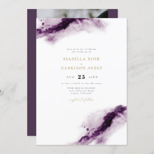 Invitation IRIS   Boho Plum Purple Gold Watercolor Mariage