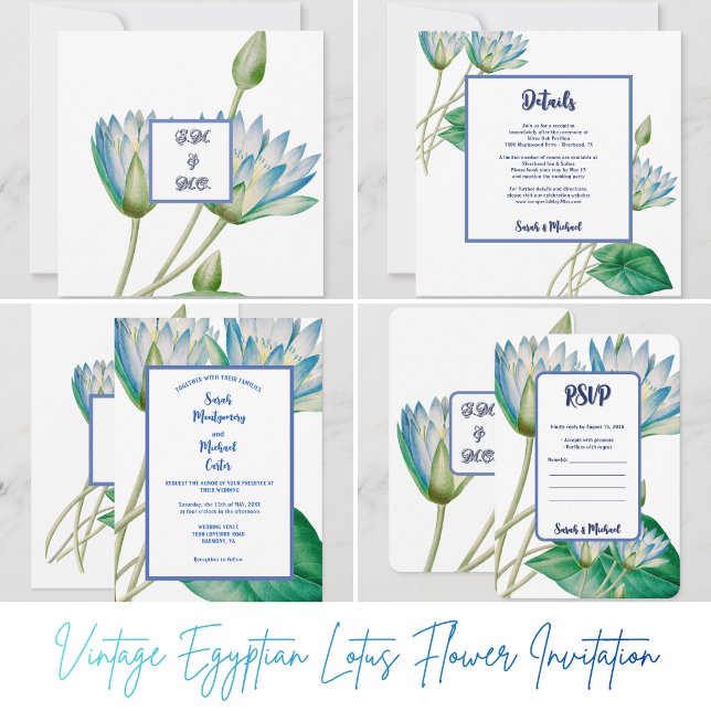 Invitation Iris d'Espagne par Pierre-Joseph Redouté (Vintage Egyptian Lotus Flower Invitation)