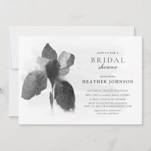 Invitation Iris Élégant Noir et Blanc Fleur Mariage (Devant)