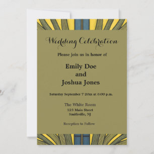 Invitation Iris Fleur Art Nouveau Vitrail Bleu Or