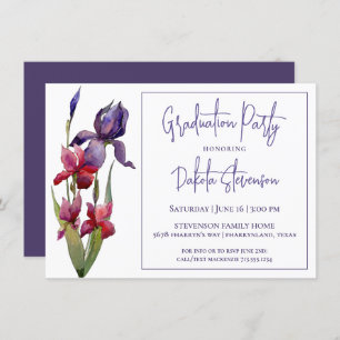 Invitation Iris Graduation Party Violet Violet Fleur rose