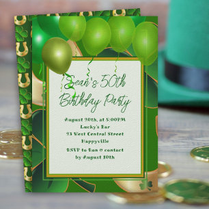 Invitation Irish Birday Adult Green Balloons Party