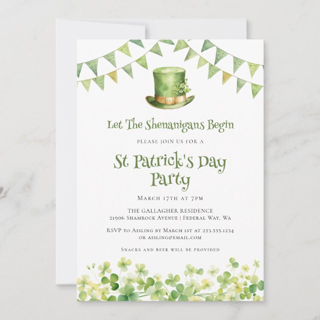 Invitation Irish Clover Leprechaun Hat Lucky Shenanigans (Devant)