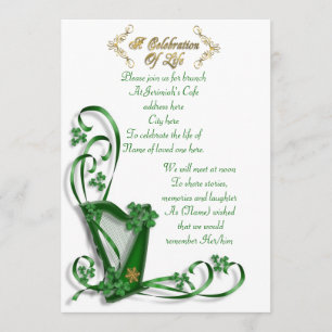Invitation Irish Harp "Celebration of Life"