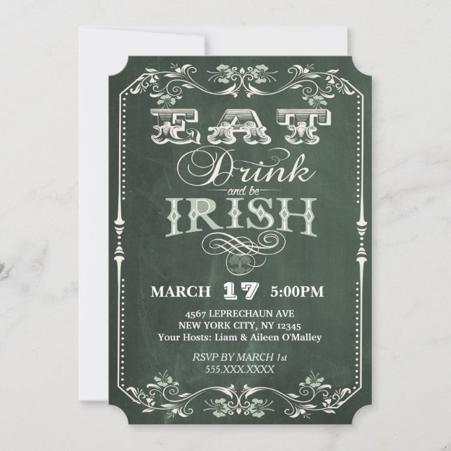 Invitation Irish Party mangez boire et être irlandais Chalkbo (Devant)
