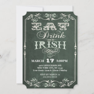 Invitation Irish Party mangez boire et être irlandais Chalkbo