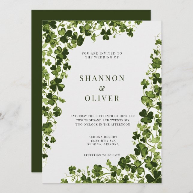 Invitation Irish Stylized Shamrock Leafy Foliage  (Devant / Derrière)