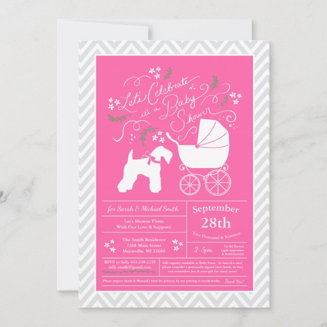 Invitation Irlandais Kerry Blue Terrier chien Baby shower ros (Devant)