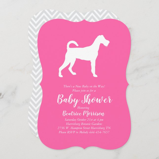 Invitation Irlandais Terrier Chien Baby shower fille rose (Devant / Derrière)