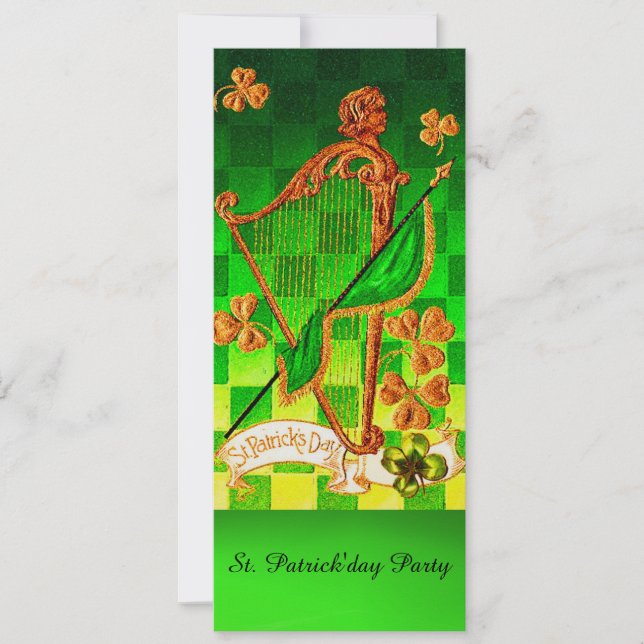Invitation IRLANDE HARP, OR VERT SHAMROCK St Patrick's Day (Devant)