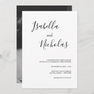 Invitation Isabella Simple moderne blanc noir Mariage photo