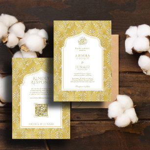 Invitation Islam & Royal Golden Damask Musulman QR Mariage
