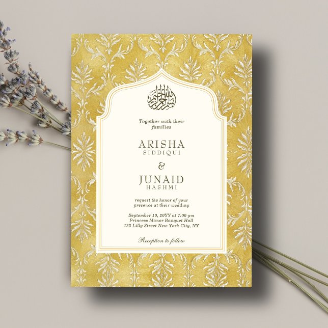 Invitation Islam & Royal Golden Damask Musulman QR Mariage (Créateur téléchargé)