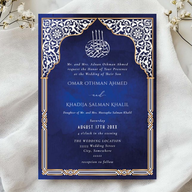 Invitation Islamic Gold & Blue Arch Ornate Arabesque Wedding (Créateur téléchargé)