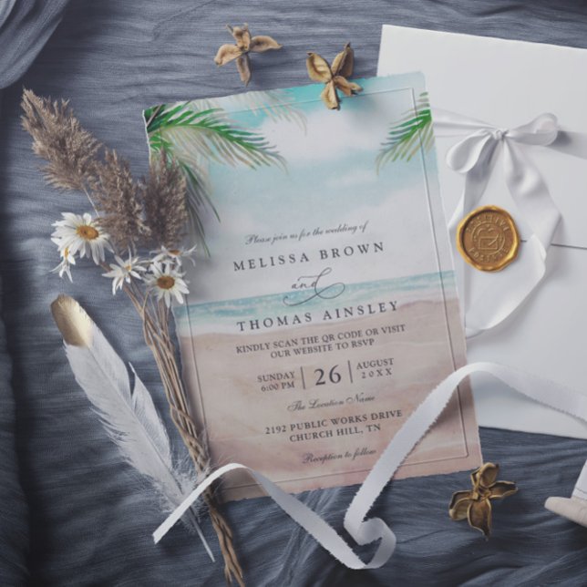 Invitation Island Breeze Painted Beach QR Code Wedding (Créateur téléchargé)