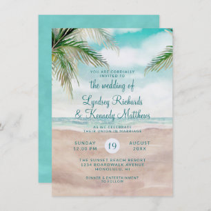 Invitation Island Breeze Palm Trees Beach Scene Mariage