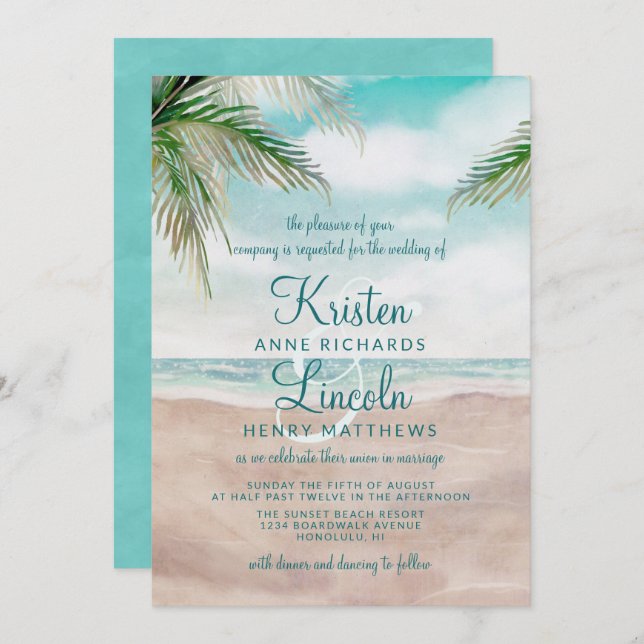 Invitation Island Breeze Plage Peinte Scène Mariage tropical (Devant / Derrière)