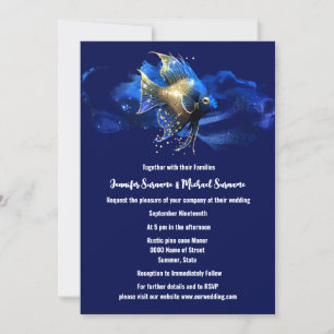 Invitation Island chic   bleu or ange poisson récif 3D chic