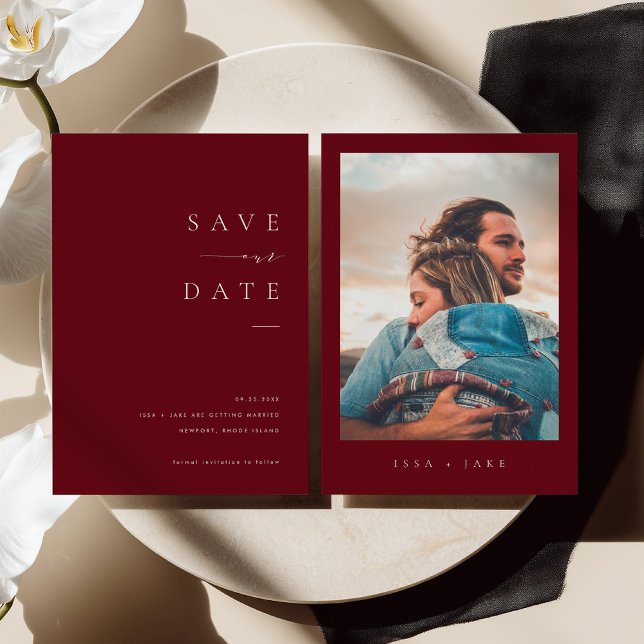 Invitation ISSA Bugundy Elegant Save the Date Photo Invite (Créateur téléchargé)