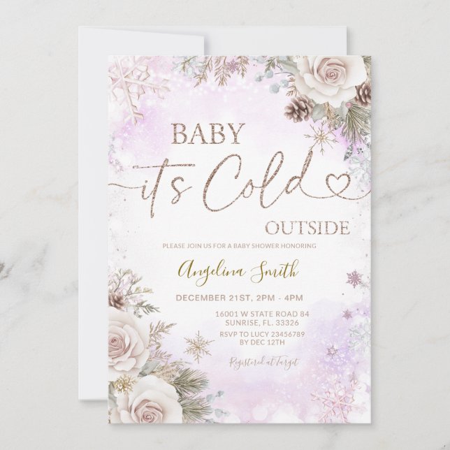 Invitation  It’s Cold Outside Pink Purple Winter Baby Shower  (Devant)