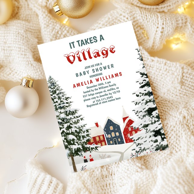 Invitation It Takes a Village Baby Shower Winter Snowy (Créateur téléchargé)