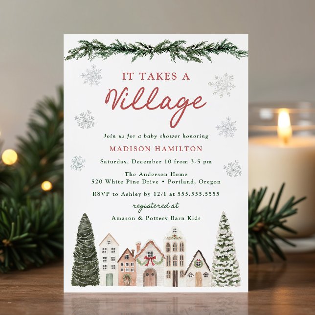 Invitation It Takes a Village Snowflake Winter Baby Shower (Créateur téléchargé)