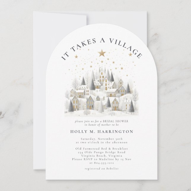 Invitation It Takes a Village Winter Baby Shower  (Devant)