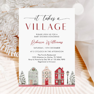 Invitation It Takes a Village Winter Christmas Baby Shower