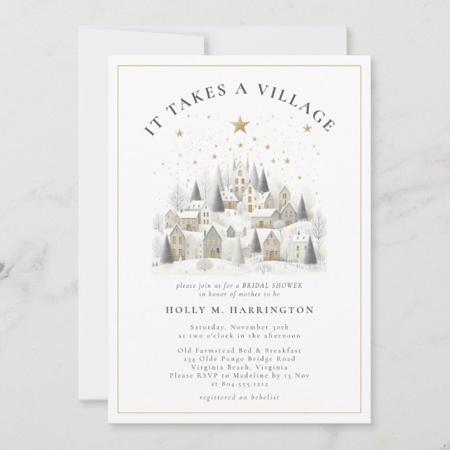 Invitation It Takes a Village Winter Photo Baby Shower  (Devant)