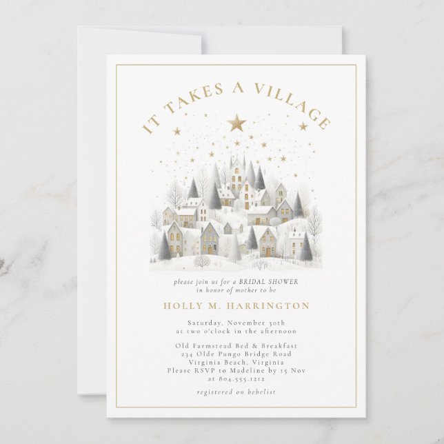 Invitation It Takes a Village Winter Photo Baby Shower  (Devant)