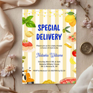 Invitation Italian Baby Shower Special Delivery Lemon Pasta 
