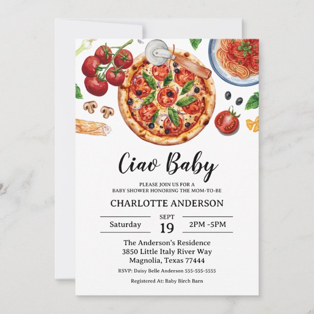 Invitation Italian Ciao Baby Pizza Red Baby Shower  (Devant)