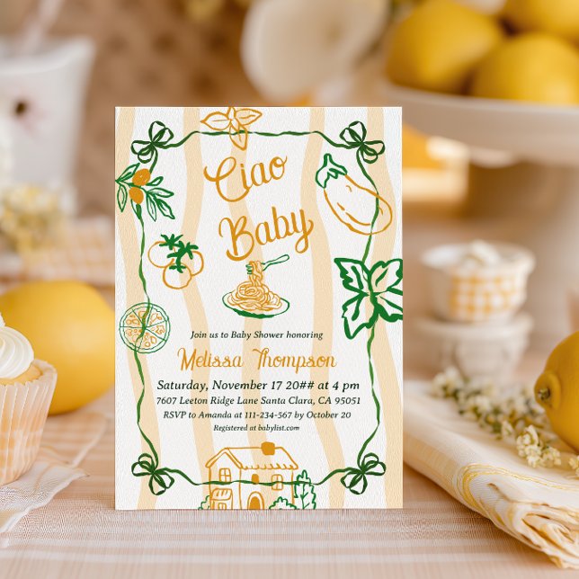 Invitation Italian Lemon Ciao Baby Pasta & Pizza Baby Shower (Créateur téléchargé)