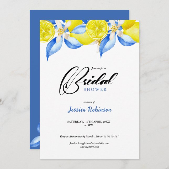 Invitation Italian Lemon Floral Bridal Shower invite (Devant / Derrière)