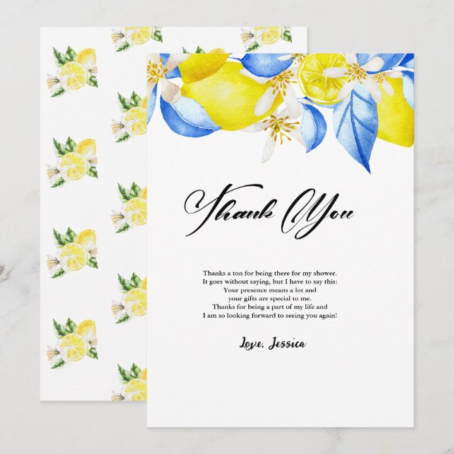 Invitation Italian Lemon Floral Bridal Shower thank you (Devant / Derrière)