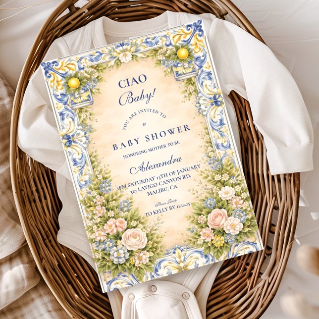 Invitation Italian Lemon Floral Frame Baby Shower (Créateur téléchargé)