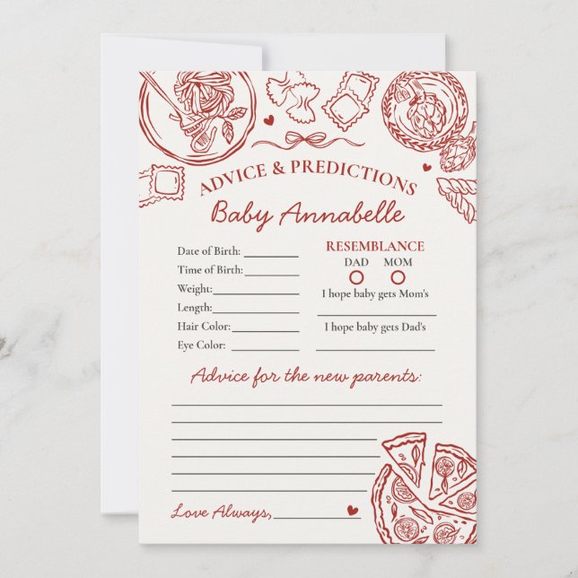 Invitation Italian Pasta Advice for Baby Shower Card (Devant)