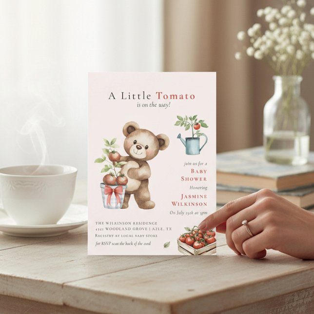 Invitation Italian Theme Teddy Bear Tomato Baby Shower QR (Créateur téléchargé)