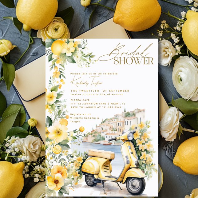 Invitation Italie italienne Positano Amalfi Vespa Fête des ma (Italian Italy Positano Amalfi Vespa Bridal Shower Invitation)