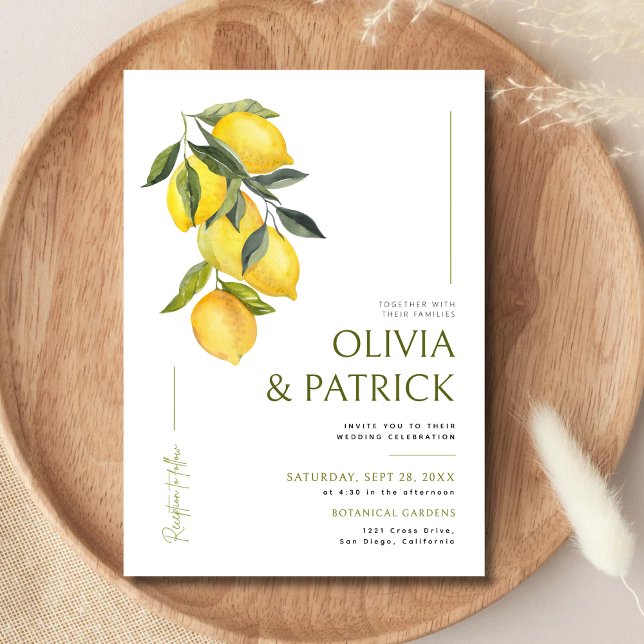 Invitation Italie Méditerranéenne Grèce Citron Mariage Vibran (Mediterranean lemon wedding invitation sets a bright, joyful tone for your celebration.)