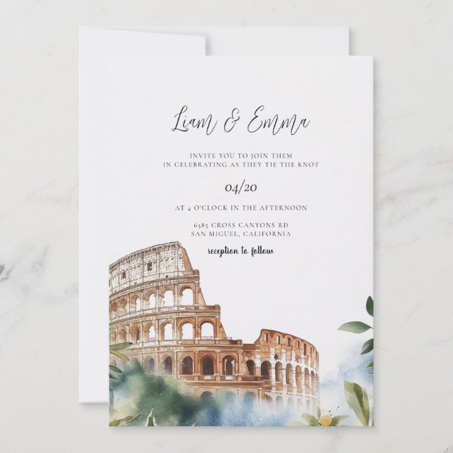 Invitation Italie Rome paysage Mariage de Destination (Devant)
