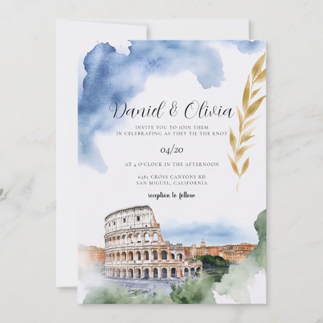 Invitation Italie Rome paysage Mariage de Destination (Devant)