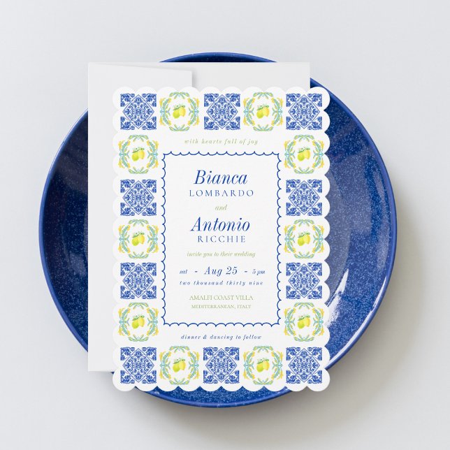 Invitation Italien Amalfi Coast Lemon Tile Wavy Frame Mariage (Créateur téléchargé)