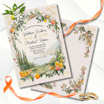 Invitation Italien Amalfi Coastal Lemon Mariage floral<br><div class="desc">Jolie aquarelle Coastal invitations de mariage italienne. Offre une vue dégagée sur une plage méditerranéenne avec des cyprès et un cadre fruitier et viticole d'oranges et de citrons aux accents faux or. Parfait pour un mariage en Italie, en Grèce, en France ou en Espagne, ou un mariage à thème où...</div>
