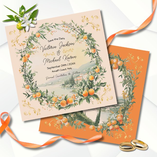 Invitation Italien Amalfi Coastal Orange floral Enregistrer l (Créateur téléchargé)