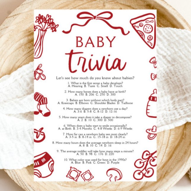 Invitation Italien Baby shower Tirée Main Baby Trivia Jeu (Italian Hand Drawn Baby Shower Baby Trivia Game)
