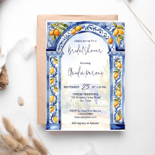 Invitation Italien Bleu carreaux arc citrons nuptiale douche